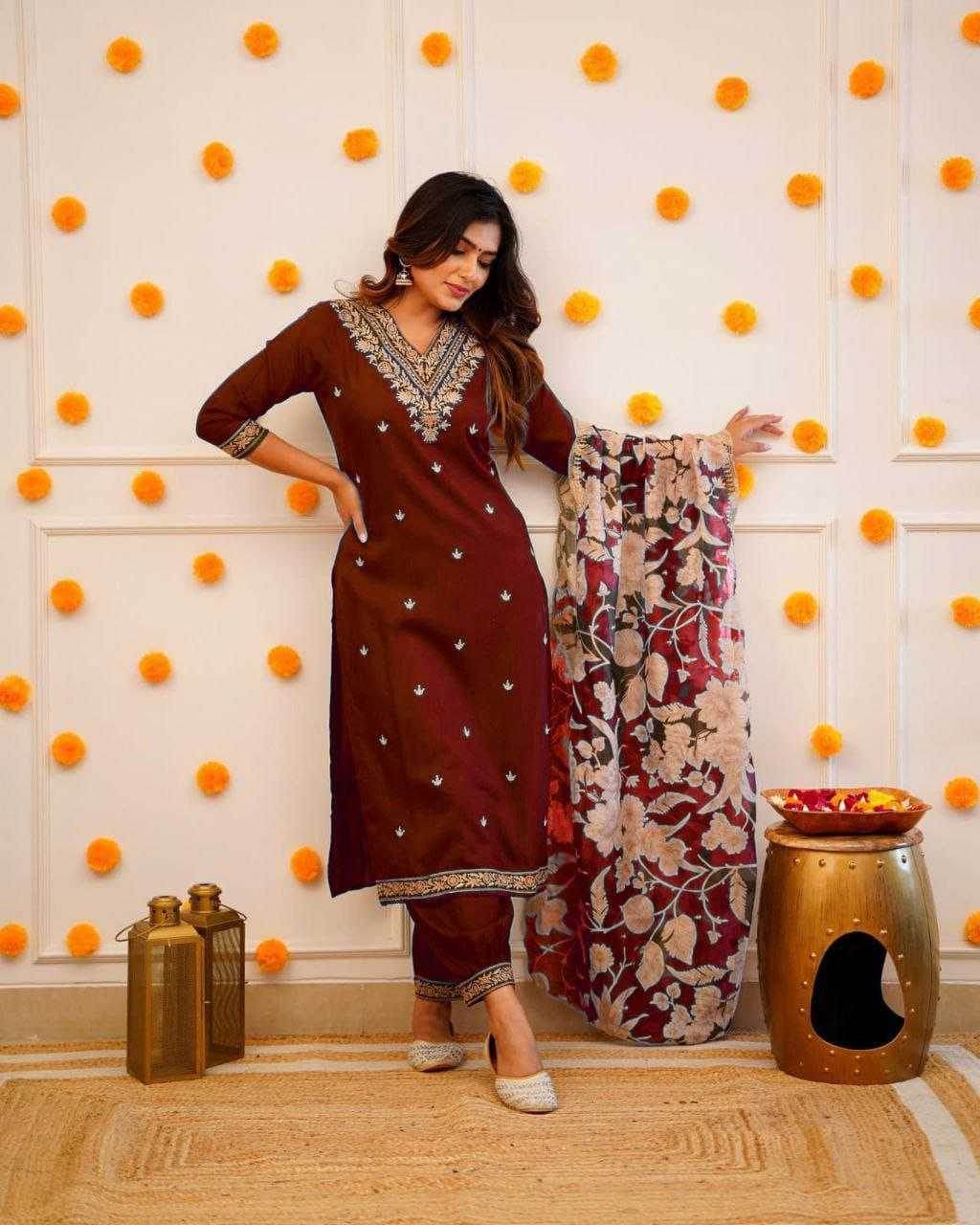 Viscose Rayon Embroidery Designer Suit - MYLUXURY LANE ENTERPRISE